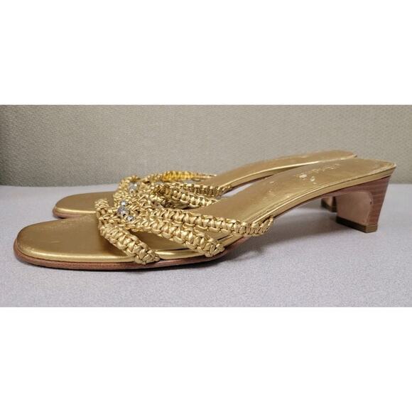 BRIGHTON Karen Gold Woven Leather Sandals Sz 8M Made in Brazil Bench Made - Picture 5 of 9